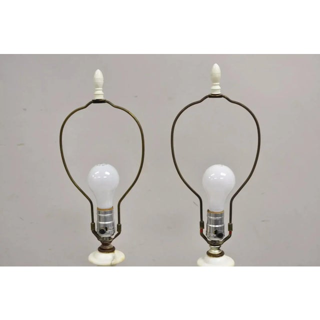 Vintage Italian Classical Carved White Marble Column Table Lamps - A Pair For Sale In San Francisco - Image 6 of 13