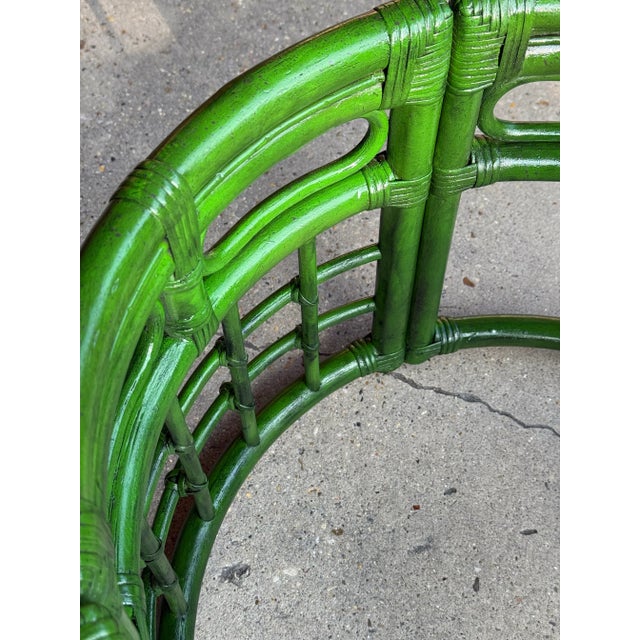 Mid-Century Bespoke Green Rattan Smoked Glass Side Table - Newly Painted For Sale - Image 10 of 12