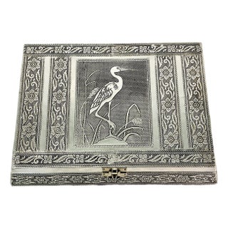 1980s Vintage Hollywood Regency Art Deco Hand Tooled Metal Ring Jewelry Box. For Sale