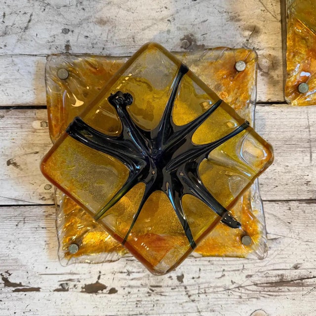 Two Rare 1970s Mazzega Space Age Square Murano Glass Wall or Ceiling Lights For Sale - Image 9 of 18