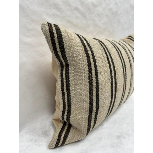 Turkish Hemp Pillow Cushion Natural Beige Black Pillow Cushion Cover 16" x 24" For Sale - Image 4 of 4