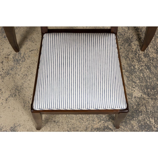 1920s 1920s French Art Deco Walnut Dining Chairs W/ Striped Linen - Set of 6 For Sale - Image 5 of 18