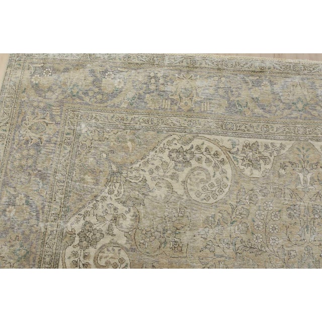Textile Tabriz Rug 10’1” X 12’11” Beige Wool Vintage Distressed Hand-Knotted Carpet For Sale - Image 7 of 15