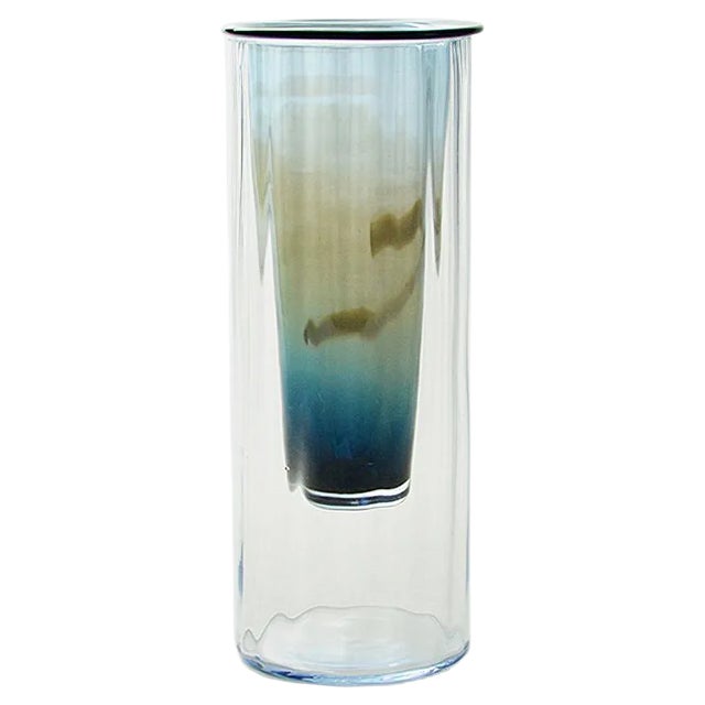 Vase in Ocean Blue, Moire Collection, Hand-Blown Glass by Atelier George For Sale