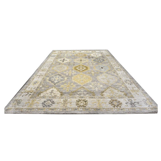 21st Century Turkish Oushak 11x15 Grey, Ivory, Olive & Yellow Handmade Area Rug #1144074