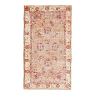 Vintage Turkish Oushak Handmade Wool Cotton Pink Area Rug For Sale