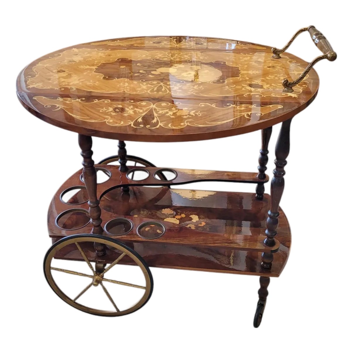 Rococo Revival Marquetry Bar Cart | Chairish