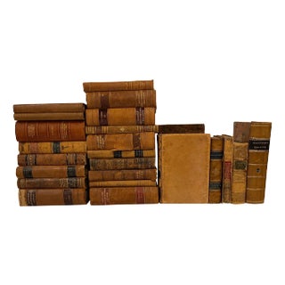 Group of 25 Assorted Leather or Marbled Bound Books, 19th Century For Sale