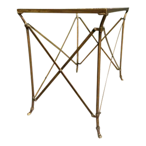 1970s Neoclassical Empire Style Rectangular Brass Console / Serving Table With Glass Top