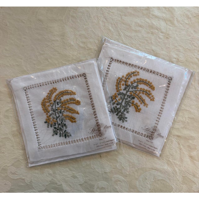 1990s Sferra Linen Embroidered Floral Cocktail Napkins - Set of 8 For Sale - Image 4 of 6
