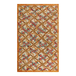 1770s Ivory Floral Antique French Aubusson Savonnerie Carpet 5'6"x8'10" Wool Rug For Sale
