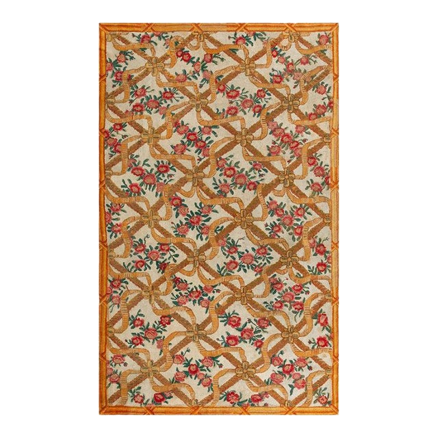 1770s Ivory Floral Antique French Aubusson Savonnerie Carpet 5'6"x8'10" Wool Rug For Sale