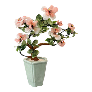 Late 20th Century Chinese Hardstone-Style Blossom Bonsai Tree in Celadon Planter – 15” H