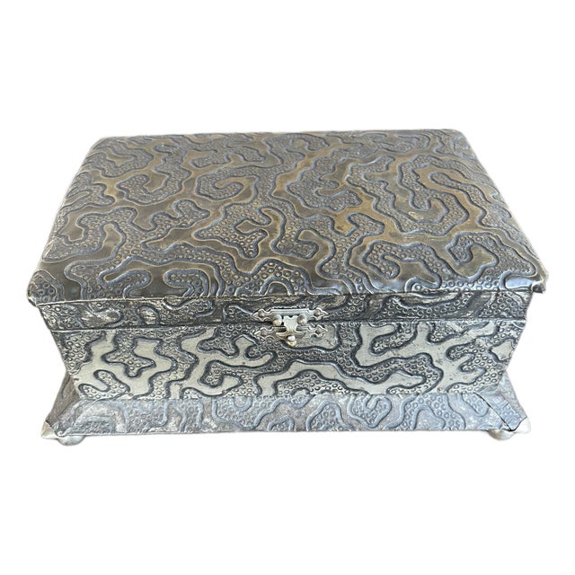 1960s Mid Century Handmade Silver Repousse Geometric Jewelry Box For Sale