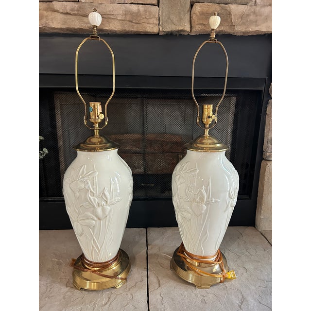 American Late 20th Century Lenox Masterpiece Collection Iris Lamps Pair For Sale - Image 3 of 5