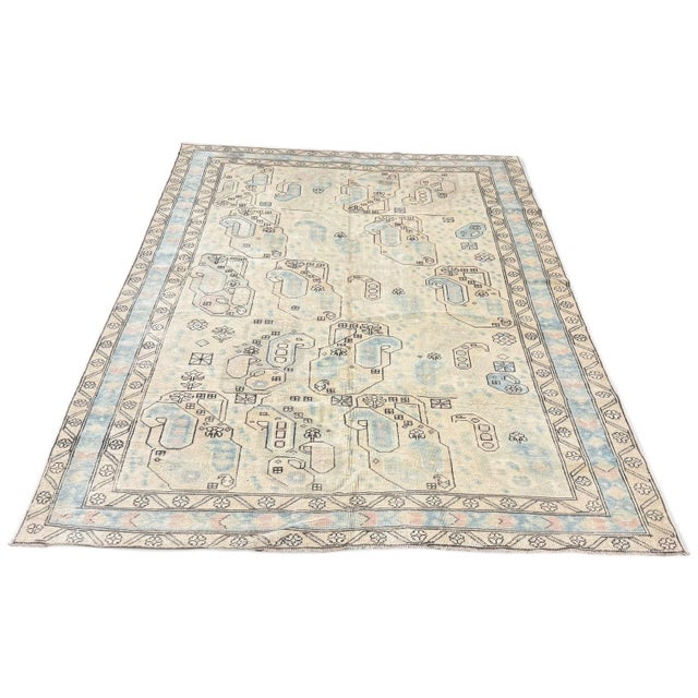 Antique Turkish Rug 6x8 | Ivory & Blue With Stylized Boteh Motifs For Sale - Image 4 of 4