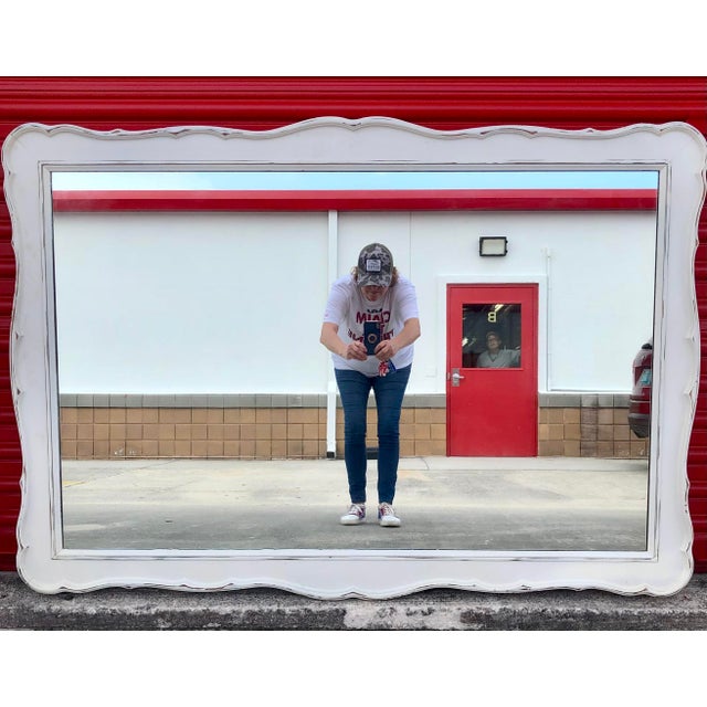 Beautiful large vintage mid century Dixie furniture hanging wall or dresser mirror. Professionally re-done in white. Solid...