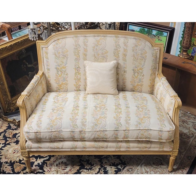 Light Yellow Fine 1950s French Empire Style Settee For Sale - Image 8 of 12