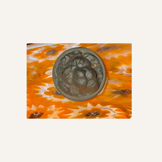 1910s 1890’s Vittorio Zecchin, Orange Mille Fiori Pendant Lamp With Lion’s Head Hardware, Likely Compagnia Venezia Murano (Cvm) For Sale - Image 5 of 6