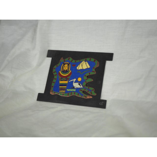 1970s Wall Enamel on Copper With Egyptian Pattern For Sale - Image 6 of 11