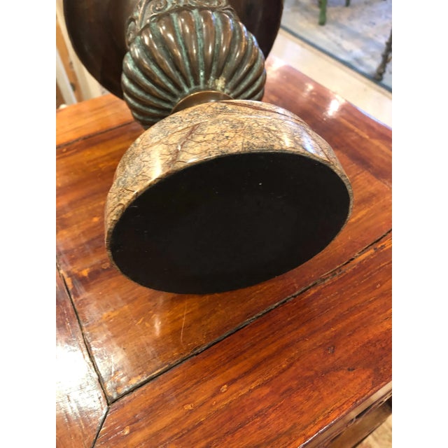 Metal Classical Bronze Urn on Marble Stand For Sale - Image 7 of 8