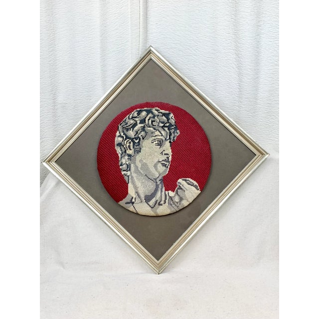 Gray Vintage Framed Handmade “David” Needlepoint For Sale - Image 8 of 9
