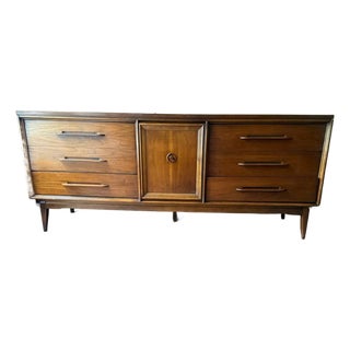 Mid Century Modern Walnut 74” Dresser by Bassett For Sale