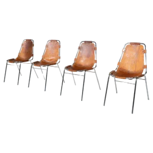 Mid-Century Leather Chairs by Charlotte Perriand for Les Arcs, France, 1960, Set of 4