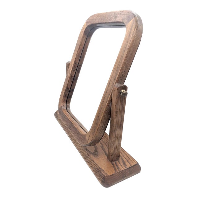 1970s 1970s Oak Wood Shaving / Cheval / Vanity Mirror For Sale - Image 5 of 11