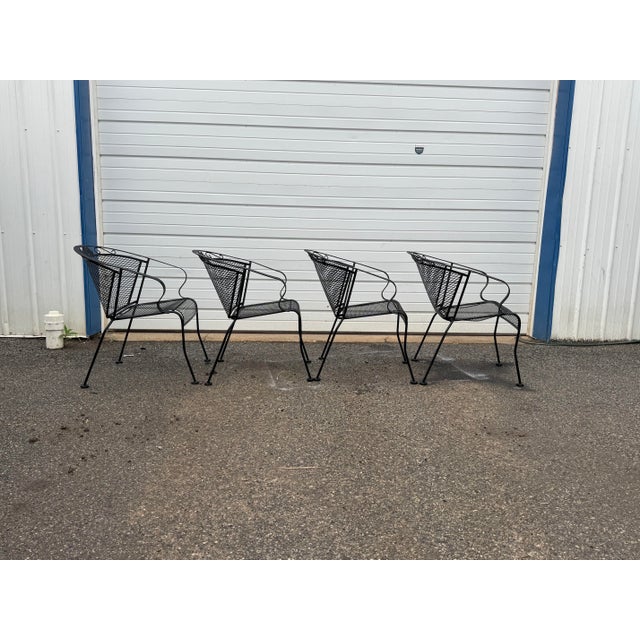 Vintage Woodard Style Outdoor Wrought Iron Arm Chairs – Set of 4 For Sale - Image 9 of 12