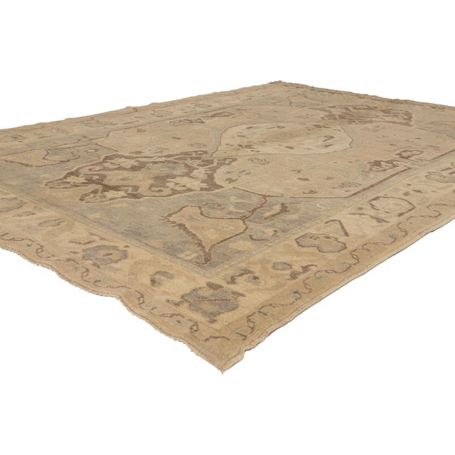51034 Vintage Turkish Oushak Rug, 06'00 x 08'04. The Verdant Sanctuary: A Vintage Turkish Oushak Masterpiece of Timeless...