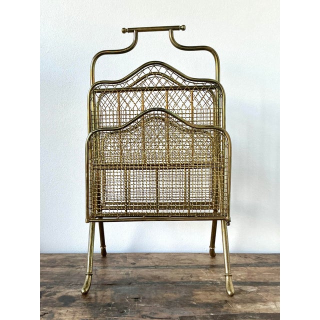 Late 20th Century Vintage Regency Tall Brass Magazine Rack For Sale - Image 5 of 11