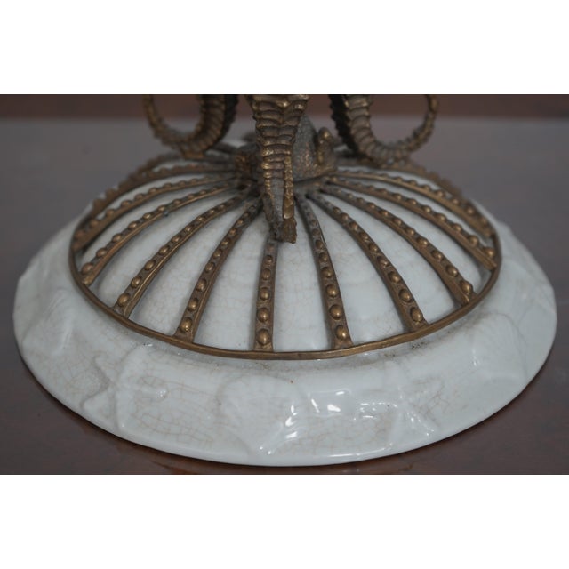 1990s Castilian Bronze & Porcelain Seahorse Design Center Piece For Sale In Philadelphia - Image 6 of 15