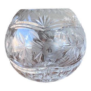 Vintage Etched and Cut Crystal Glass Rose Bowl 6" For Sale