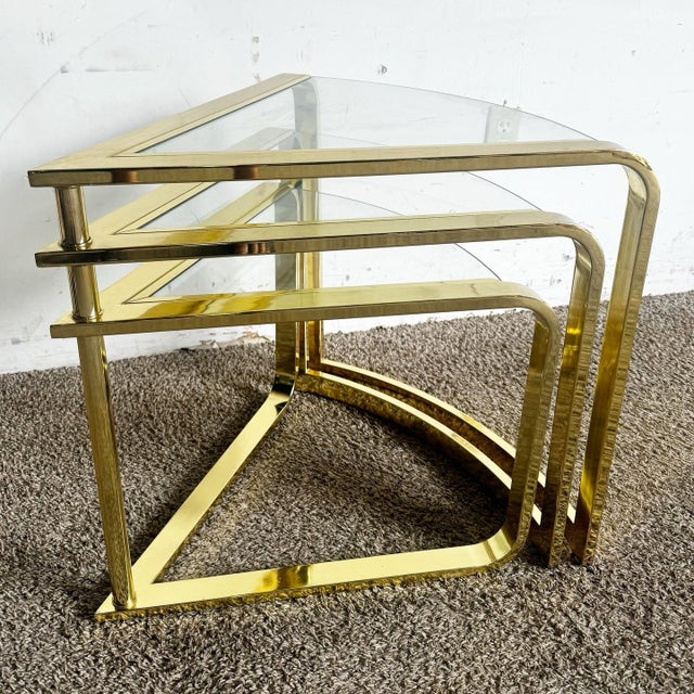 Mid Century Modern Gold Fan Coffee Nesting Table - Three Tier For Sale In Miami - Image 6 of 10