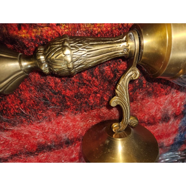 Shabby Chic Vintage Brass Wall Candle Sconces With Etched Glass Torch, Set of Two For Sale - Image 3 of 5