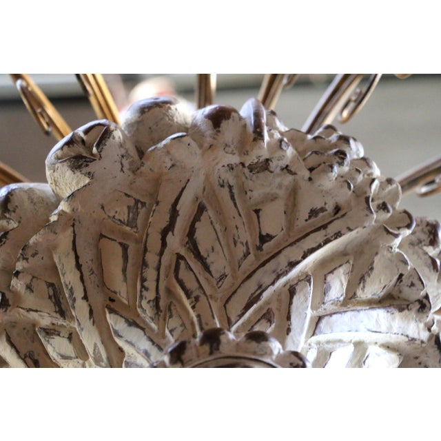 1970s Italian 18-Light Carved Wood & Gilt Metal Chandelier For Sale - Image 13 of 18
