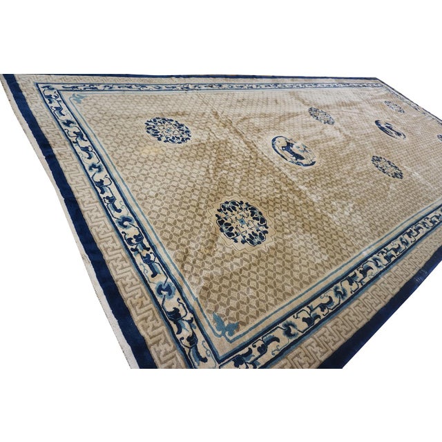 1920 Chinese Rug 8' 8"x18' Is an oversized antique Chinese carpet measuring approximately 8' 8" x 18', typically hand-...