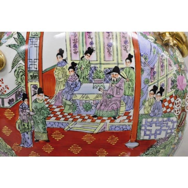 Vintage Chinese Famille Rose Porcelain Figural Orange Moon Flask Vase W/ Dragons For Sale In Philadelphia - Image 6 of 10