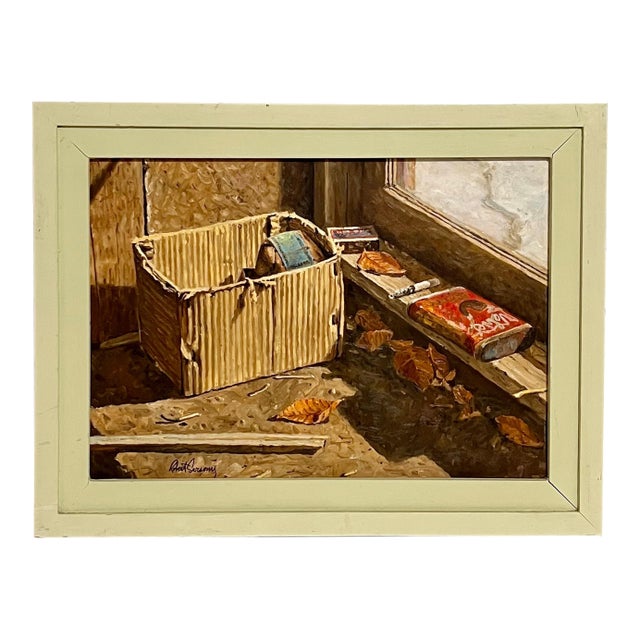Robert Sarsony, Vintage Americana Oil Painting, "Paper Box" Robert Sarsony, Aca Gallery For Sale