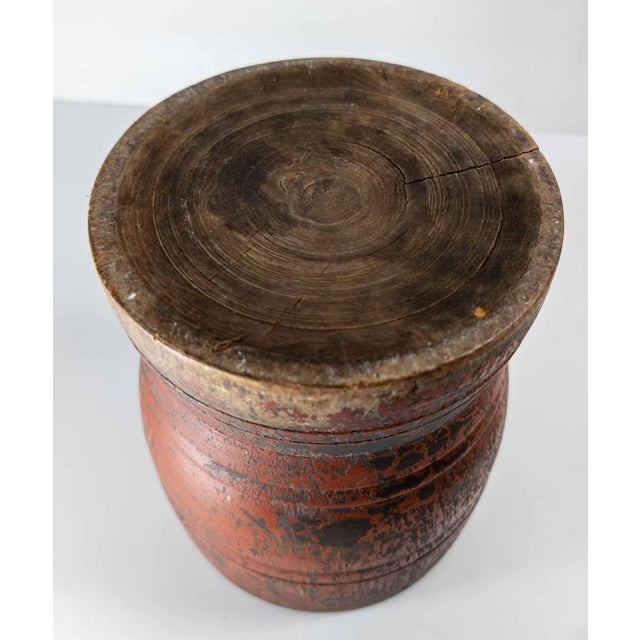 19th Century American Primitive Mortar and Pestle in Old Red Paint For Sale - Image 14 of 14