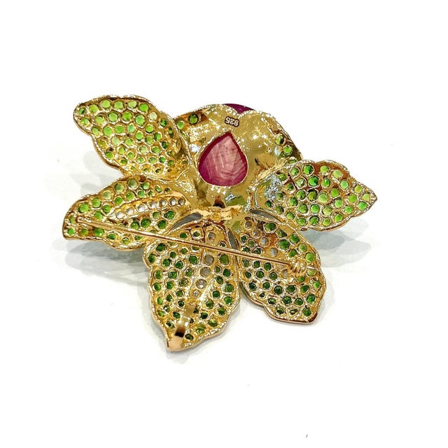 Bochic “Orient” Vintage Ruby & Multi Gem Brooch Set In 18 K Gold & Silver For Sale - Image 11 of 11
