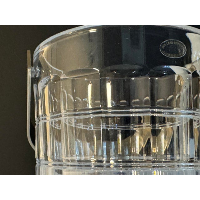 Transparent Vintage Slovenia Crystal Window Pane Pattern Ice Bucket Nickel Metal Handle For Sale - Image 8 of 11