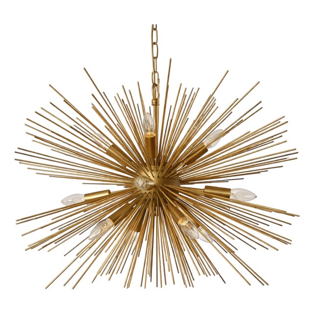 Luma Brass Sunburst Mid-Century Modern Chandelier For Sale