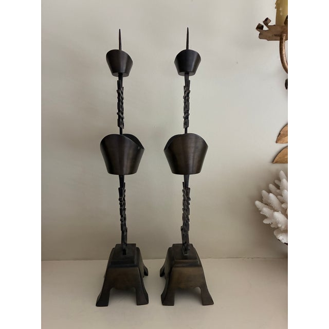 Vintage Chinese Double Happiness Candlesticks For Sale - Image 4 of 6