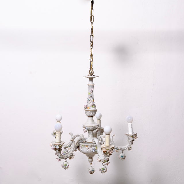 1960s 5-Arm Capodimonte Chandelier with Floral Decor, 1960s For Sale - Image 5 of 17
