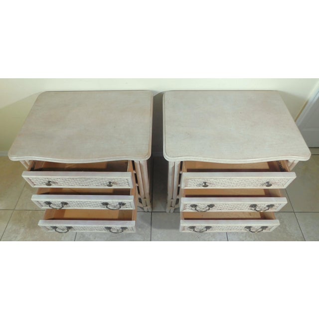 Pair Vintage Ficks Reed Whitewash Weaved Rattan Side/End Tables Nightstands For Sale In West Palm - Image 6 of 12