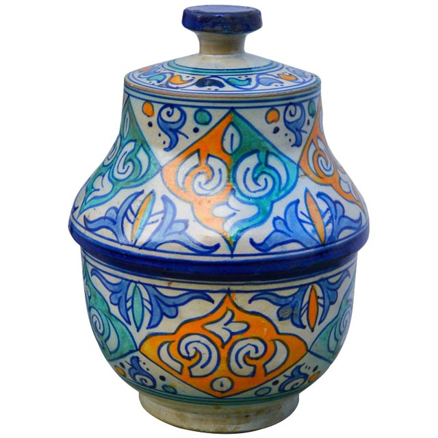 Mid 20th Century Blue & Orange Moorish Ceramic Box For Sale - Image 5 of 8