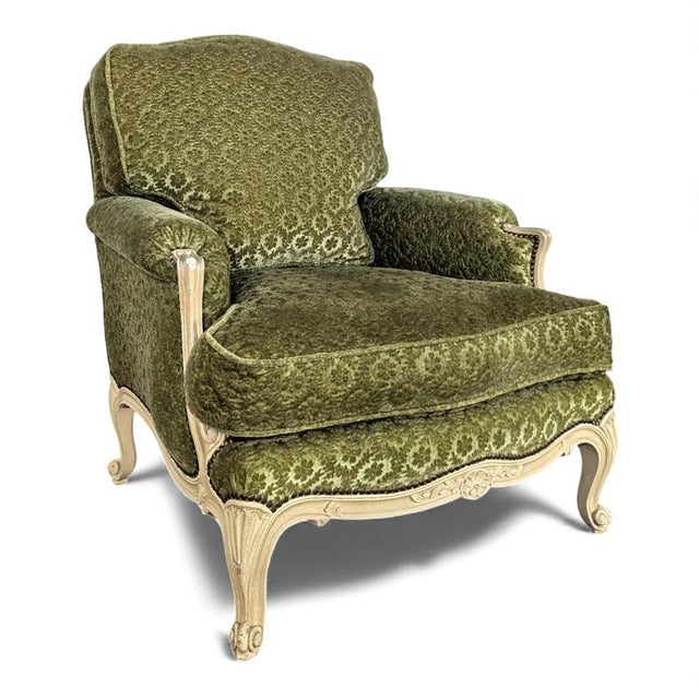 Louis XV Style Lounge Chair in Green For Sale - Image 9 of 9
