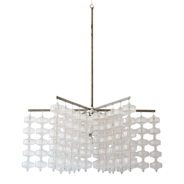 Large Mid-Century German Glass and Steel Chandelier by Aloys Ferdinand Gangkofner, 1960s For Sale